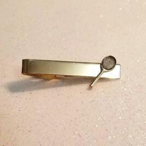 Vintage Tennis Tie Clip, 1.3" Tennis Racket Tie Bar, Racket Ball Tie Accessory.